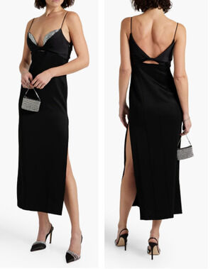 Galvan London Rhinestone Embellished Cutout Bodycon Maxi Dress Black Womens US 4